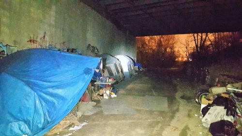 Homeless hidden under a bridge in Columbus.