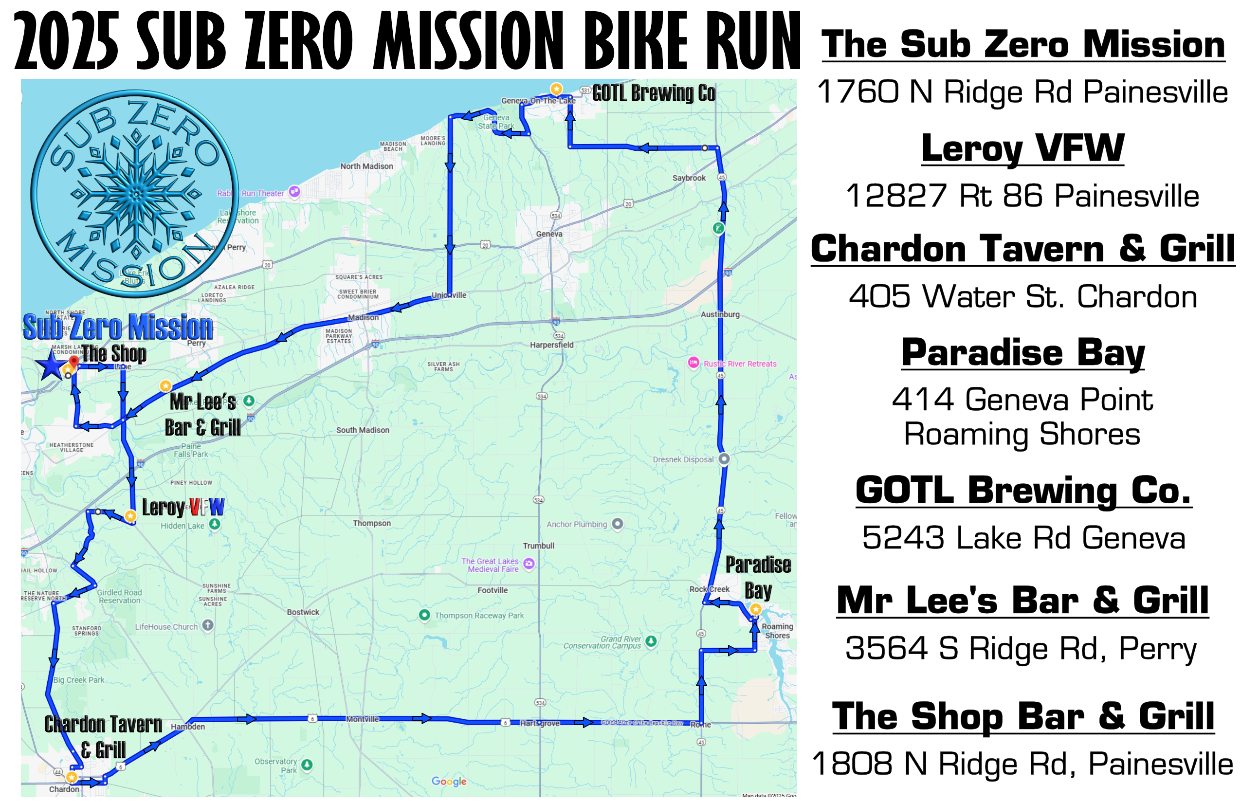 The 2025 Bike Run Route Sub Zero Mission